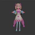 Game And Movie Character With Pink Hair Twin Ponytails Green Eyes And Pink Ruffled Dress