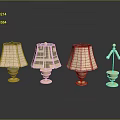 Modern Decorative Lamp Set With Four Pieces Gold Base And Patterned Fabric Shades