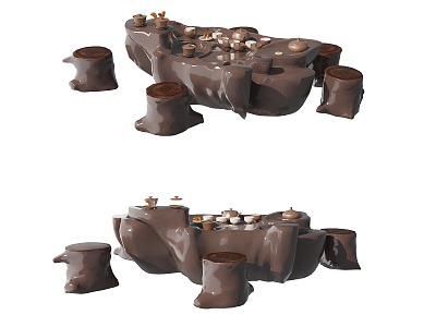 New Chinese-style Root Carved Tea Sea Dining Table and Chair Combination Dining Table and Chair 3d model