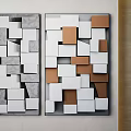 Modern Geometric Wall Art With White Gray Brown Square Shapes Two Pieces Side By Side
