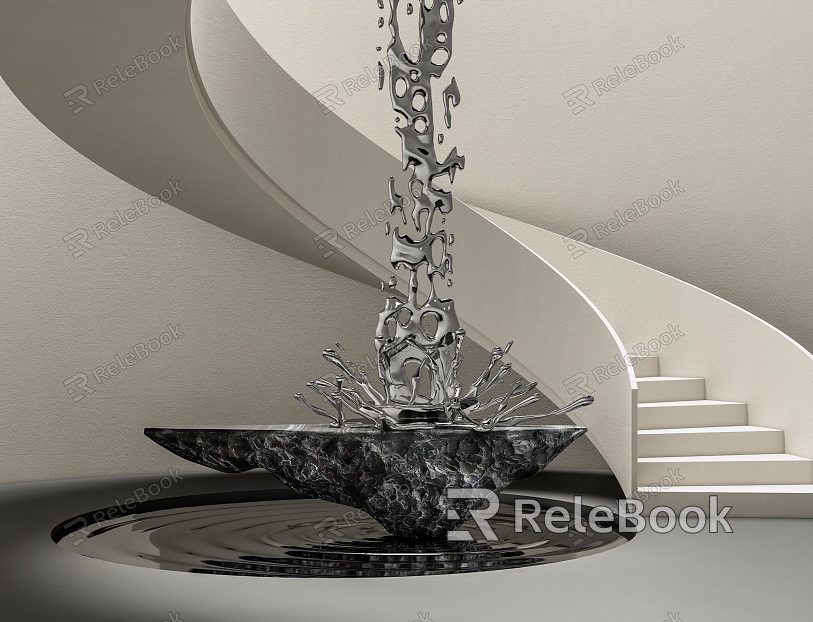 Modern revolving staircase stainless steel water drop sculpture water flow waterfall waterscape rubble model