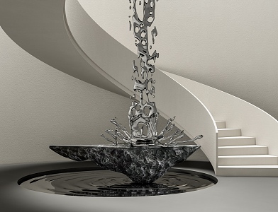 Modern revolving staircase stainless steel water drop sculpture water flow waterfall waterscape rubble 3d model