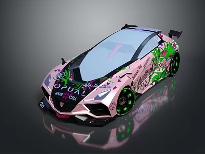 Pink Sports Car With Green Graffiti And Transparent Roof OPULZ Design 3d model