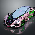 Pink Sports Car With Green Graffiti And Transparent Roof OPULZ Design