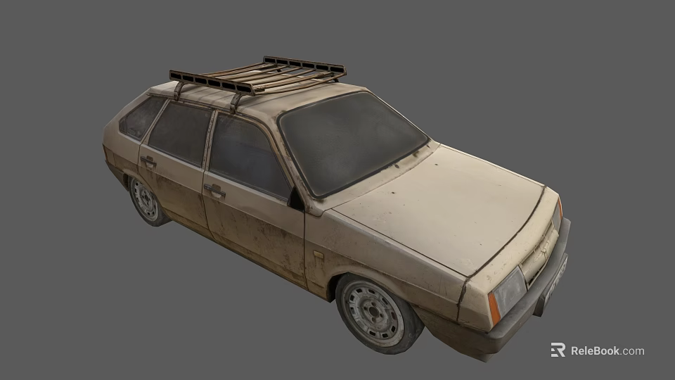Muddy Vintage Hatchback Car With Roof Rack And Rugged Tires 3d model 