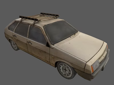 Muddy Vintage Hatchback Car With Roof Rack And Rugged Tires 3d model
