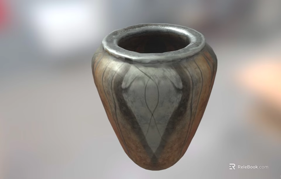 Textured Ceramic Vase With Brown Gray Color And Leaf Pattern Design 3d model 