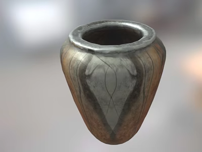 Textured Ceramic Vase With Brown Gray Color And Leaf Pattern Design 3d model