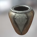 Textured Ceramic Vase With Brown Gray Color And Leaf Pattern Design