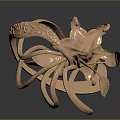 Golden Magic Staff Weapon With Ornate Twisted Design And Intricate Carvings