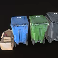 Colorful Trash Bins With Recyclable Waste Cardboard Boxes And Plastic Bottles