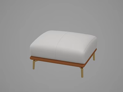Modern Ottoman with White Padded Top Wooden Base and Gold Metal Legs 3d model