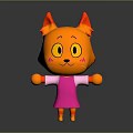 Cute Orange Cat Shaped Doll With Red Ears Big Yellow Eyes And Pink Dress