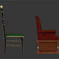 Classic Carved Chair With Green Cushion And Red Leather Armchair Furniture