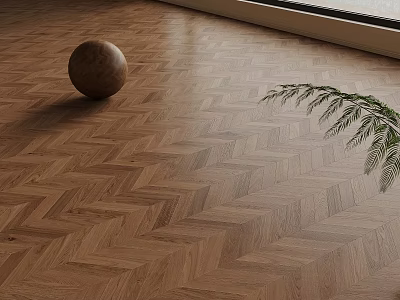 Herringbone Wooden Floor Interior With Decorative Sphere And Green Plant 3d model