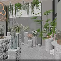 Bright Flower Shop Interior With Fresh Flowers Green Plants Display Tables Large Windows And Wooden Ceiling