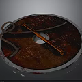 Ancient Medieval Weapon Round Shield With Metal Rim And Red Hilt Sword