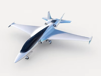 Futuristic 3D Aircraft Concept With Sleek White Blue Aerodynamic Body 3d model