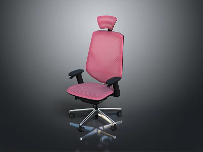 Comfortable Pink Office Chair With Mesh Back Headrest And Black Armrests 3d model