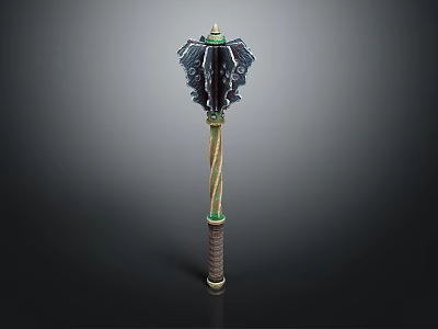 Durable Hardware Tool Axe with Decorative Metal Head and Textured Handle 3d model