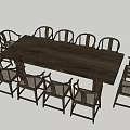 Modern Solid Wood Rectangular Dining Table Set With Multiple Upholstered Chairs 3d model
