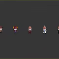Five Cartoon Game And Movie Characters In Colorful Outfits With Gray Background And Reflections