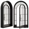 Modern Black Frame Hinged Doors With Arched Grid Glass Design For Interior Use