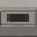 Modern TV Wall Design Featuring Large Screen Fireplace Lit Shelves and Herringbone Flooring