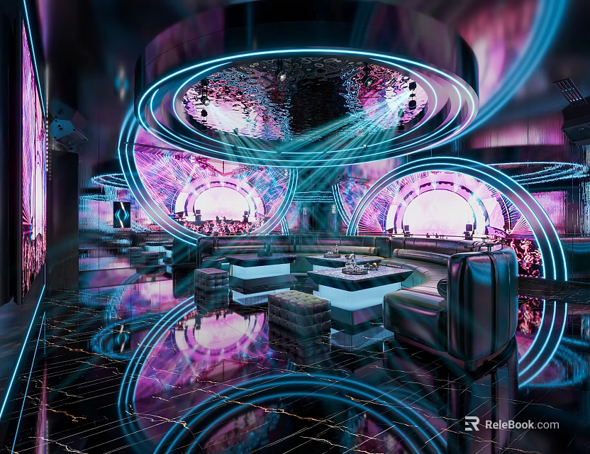 High Tech KTV Space Featuring Neon Lights And Modern Furnishings 3d model 