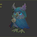 Cute Purple Blue Owl with Blue Cloak Skull Badge Big Eyes and Wings