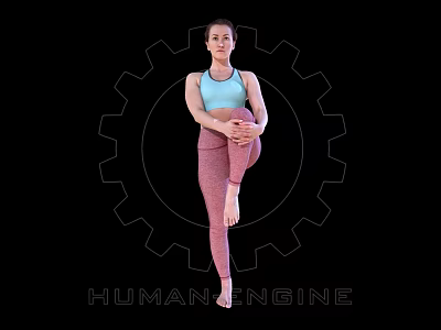 Woman Practicing Yoga Pose In Activewear With Gear Background And Human Engine 3d model
