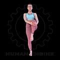 Woman Practicing Yoga Pose In Activewear With Gear Background And Human Engine