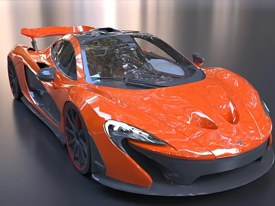Glossy Orange Sports Car With Sleek Aerodynamic Design Black Accents And Rear Spoiler 3d model