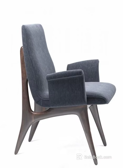 Modern Accent Chair With Gray Upholstered Seat Curved Armrests And Wooden Frame 3d model 