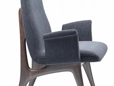 Modern Accent Chair With Gray Upholstered Seat Curved Armrests And Wooden Frame 3d model