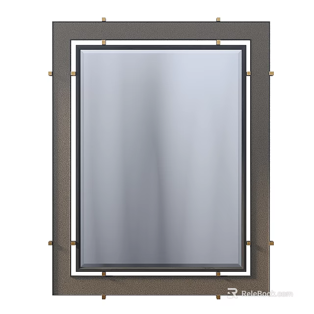 Modern Rectangular Mirror With Dark Frame And Gold Metal Accents 3d model 