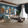 Stylish Retro Fabric Sofa And Wooden Coffee Table Combination For Cozy Beautiful Home Living Room