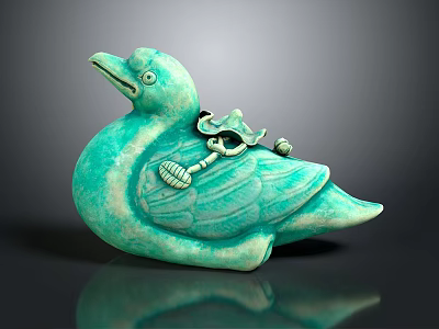 Teal Duck Sculpture With Reclining Posture And Decorative Ornaments On Back 3d model