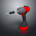 Cordless Electric Impact Wrench With Red Gray Design And Socket Nut 3d model
