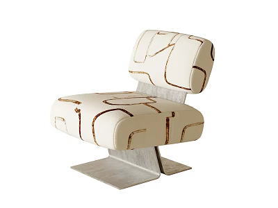 Modern Beige Single Sofa With Brown Decorative Lines And Metal Base 3d model