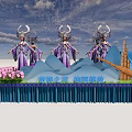 Xiangxi Cultural Performance Featuring Female Performers In Traditional Costumes With Mountain Decorations And Pink Flowers