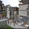 Traditional Chinese Style Commercial Street With Ancient Architecture Pedestrians And Shopfronts