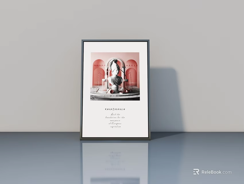 Framed Artwork Featuring Arched Structure And Statue On Gray Smooth Surface 3d model 