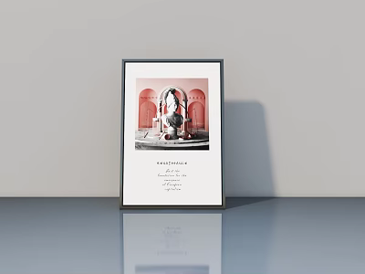 Framed Artwork Featuring Arched Structure And Statue On Gray Smooth Surface 3d model