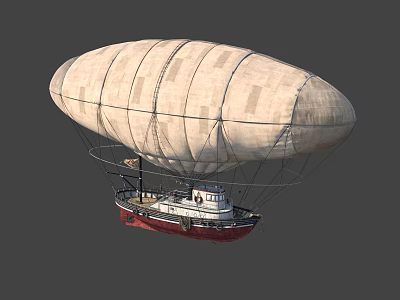 Vintage Airship Featuring White Fabric Envelope And Suspended Red Hull With Metal Framework 3d model