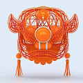 Traditional Orange Chinese Lion Head Decoration With Wire Frame And Tassels Design