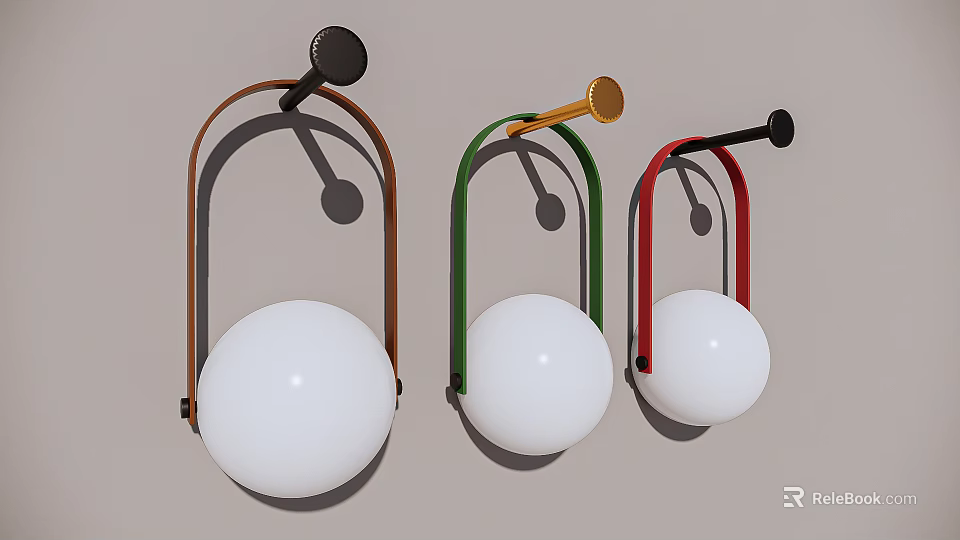 Modern Wall Sconces With White Globe Shades And Multicolored Metal Frames 3d model