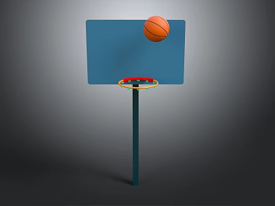 Sturdy Basketball Hoop Sports Equipment With Blue Backboard Red Rim And Basketball 3d model