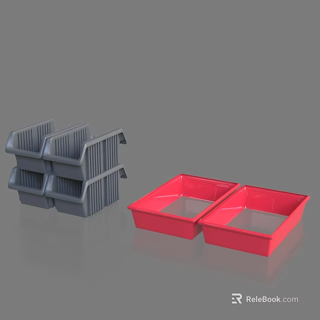 Gray And Red Stackable Plastic Storage Boxes With Compartments For Home 3d model