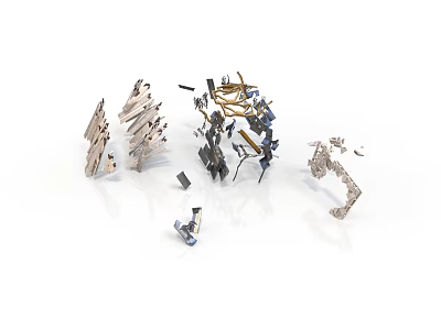 Abstract Metal Geometric Components With Fragmented Structures And Sculptural Design Elements 3d model